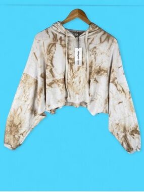 Pretty Garbage Tan Tie-Dye Indie Sleaze USA Made Cropped Hoodie